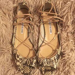 Manolo Blahnik Aneska Snakeskin Lace-Up Flats